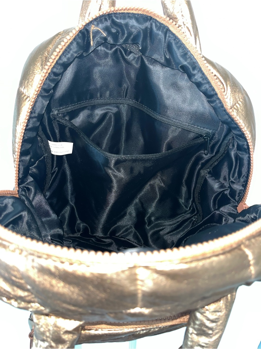 Metallic Bronze Quilted Mini Backpack - Picture 3 of 3